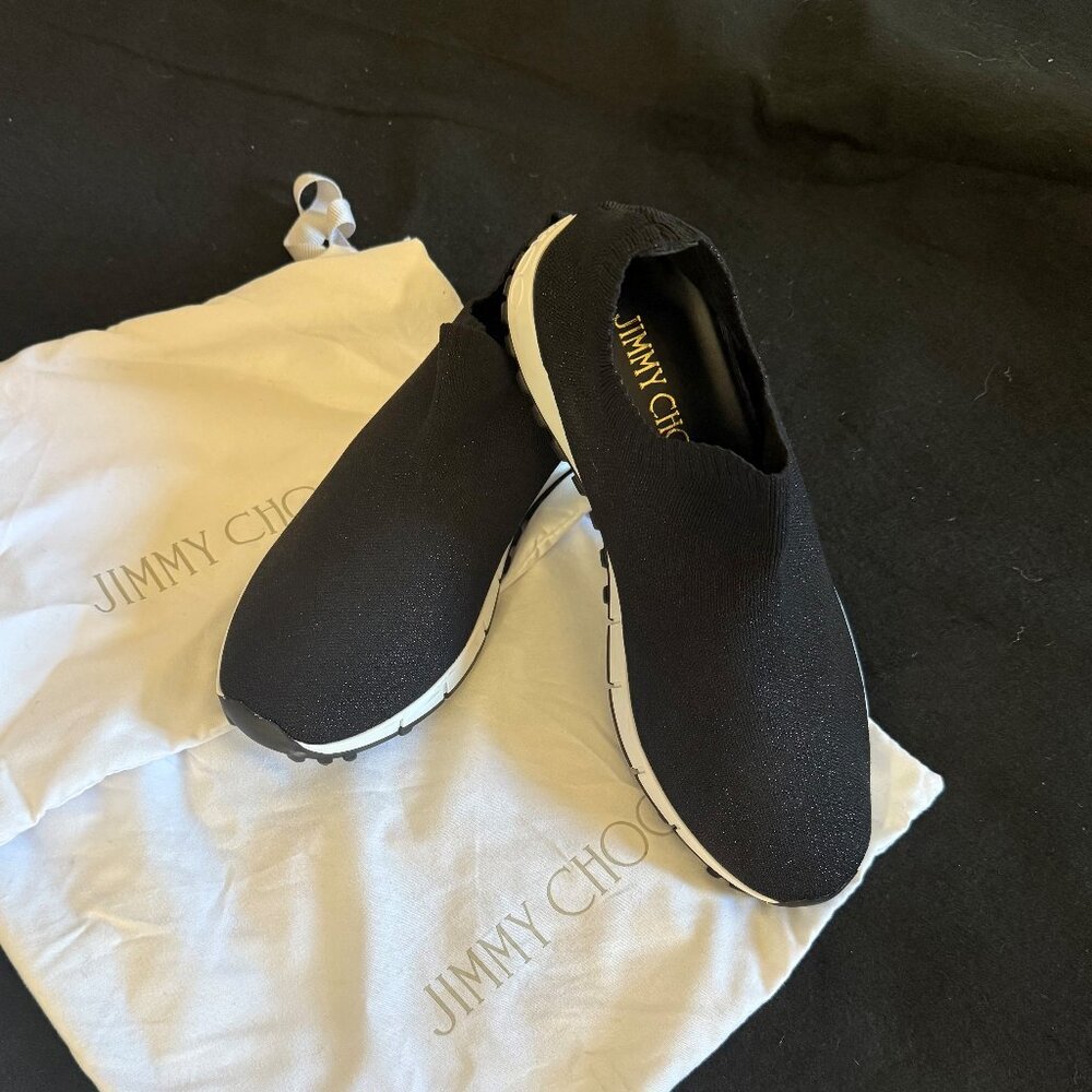 JIMMY CHOO Verona metallic stretch-knit slip-on sneakers